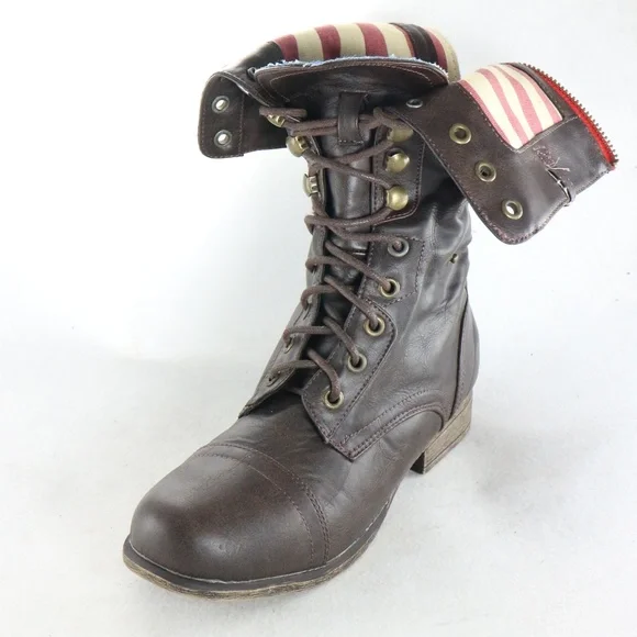 New BAMBOO PAIR of Roll Down USA Flag Combat Boots Sz 5.5 US Women - Picture 7 of 8